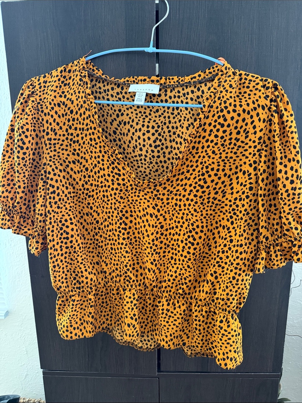 Topshop Mustard Leopard Print Peplum Blouse